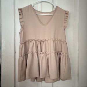 SHEIN Ruffled Sleeveless Beige Blouse